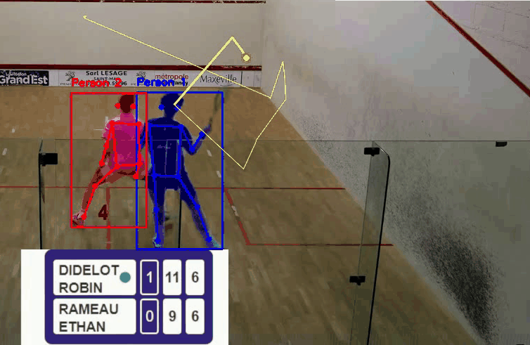 Squash match analysis showing player tracking